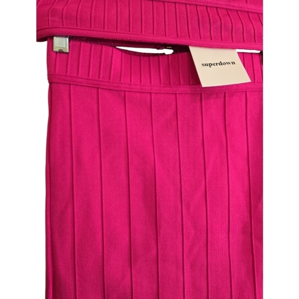 NWT Superdown Stella Bandage 2-piece Set XS Pink Ribbed Exposed Zippers - Picture 5 of 12